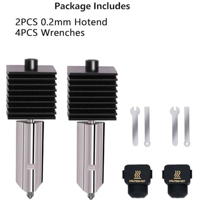 2PCS A1 Mini, A2L Upgrade Hotend Kit, 3D Printer Print Head Hot End Heating Block Kit with 0.2mm Hardened Steel Nozzle and Silicone Socks for Bambu Lab A1/A1 Mini/A2L - size: 0.2mm, style: 2 Pack