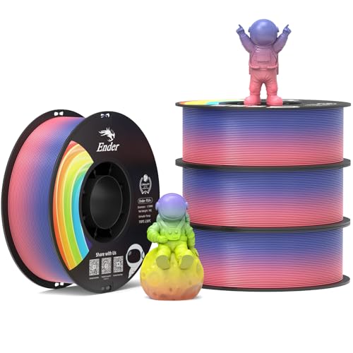 Creality 3D Printer Filament 1.75mm, Rainbow PLA+ Plus Pro Filament Toughness Upgraded, Dimensional Accuracy ±0.02mm, Fit Most 3D Printers, 4 Pack 1kg Spool(2.2lbs), Rainbow - color: Gradient