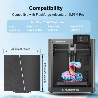 235×235mm Double-Sided PEI Build Plate for Adventurer AD5X/5M/5M Pro, Black Smooth & Textured Flexible Spring Steel Plate, PLA PLA+ TPU Low Temp Printing Bed - size: 235x235mm