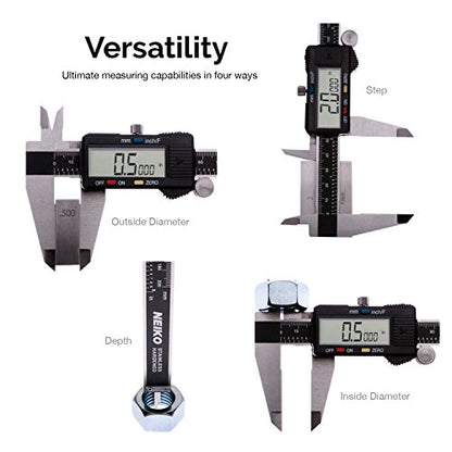 NEIKO 01408A 8” Electronic Digital Caliper Extra Large Display | 0-8 Inches | Inch/Fractions/Millimeter Conversion | Polished Stainless Steel - size: 8 Inch, style: Stainless Steel
