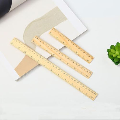 12PCS Wooden Ruler 3 Sizes Metric Ruler Set 12 inch 8 inch and 6 inch Wooden Ruler Kit Metric Measuring Tools for Office,Students,Classroom,Home