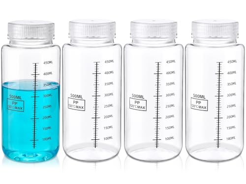 4 Pcs 16 oz Wide Mouth Plastic Bottles, PP Liquid Containers - size: 16 Ounces
