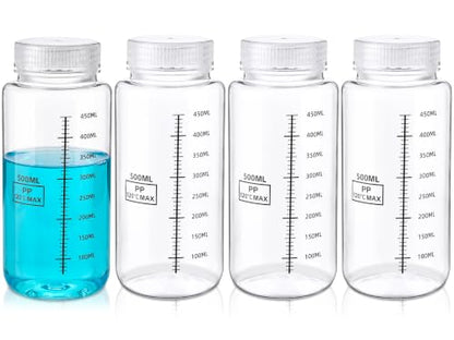 4 Pcs 16 oz Wide Mouth Plastic Bottles, PP Liquid Containers - size: 16 Ounces