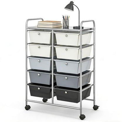 COSTWAY 10 Drawer Rolling Storage Cart, Utility Cart with Lockable Wheels - color: Mixed Black, size: 10 Drawer