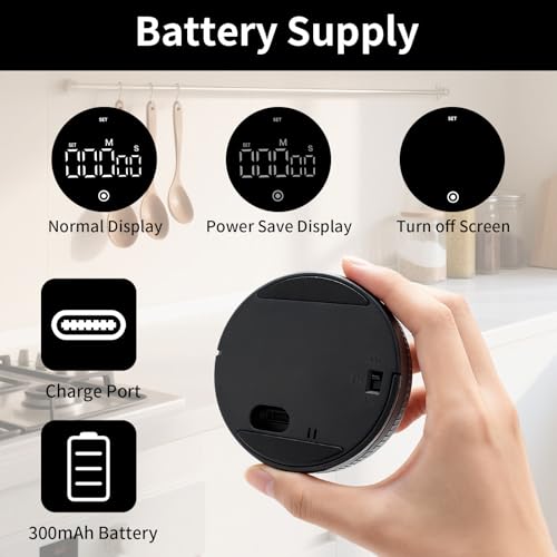 Digital Kitchen Timer, Magnetic Visual Countdown Countup Timer with Large LED Display, Adjustable Volume, Easy for Seniors and Kids, for Cooking, Classroom, Fitness, Study (2 * Black) - color: 2 * Black