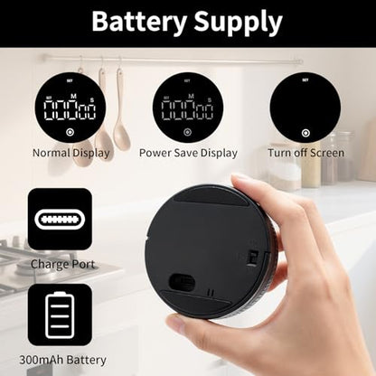 Digital Kitchen Timer, Magnetic Visual Countdown Countup Timer with Large LED Display, Adjustable Volume, Easy for Seniors and Kids, for Cooking, Classroom, Fitness, Study (2 * Black) - color: 2 * Black