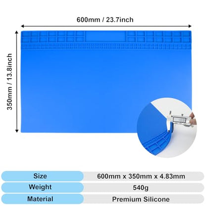 Extra Large Soldering Mat 23.7''x13.8'' 932°F Heat Resistant Silicone Repair Mat Non-Slip Large Workbench Mat for Soldering Iron, Electronic, Phone, Laptop Repair (Blue) - color: Blue