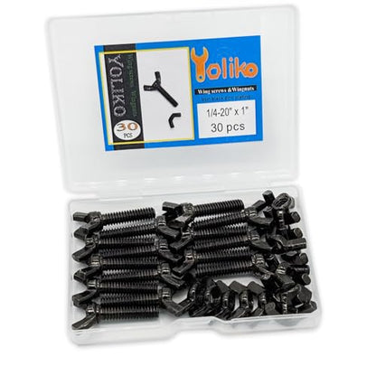 30 Pcs Black Zinc Coated 1/4"-20 x1 Wing Screw Bolts and Wing Nuts Kit Hand Twist Tighten Wing Head Butterfly Screws and Nut Fasteners Assorted Kit - size: Black 15pcs 1/4"-20x1" WingScrew&15pcs WingNut