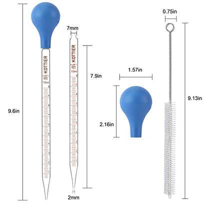 10ml Glass Pipettes Dropper, Lab Graduated Dropper for Liquid Essential Oil, Glass Transfer Pipette with Rubber Bulb and Cleaning Brush (3 pieces) - color: 3 pieces