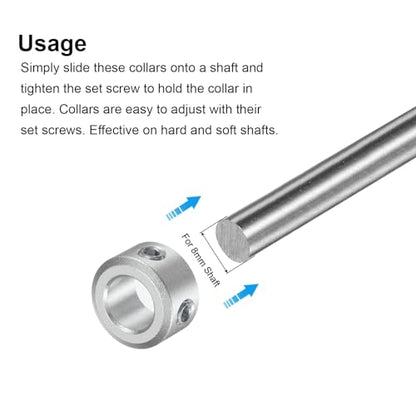 uxcell Set Screw Shaft Collar for 8mm Shaft, 2pcs Clamping Collars 14mm OD, 8mm Thickness, Aluminum Alloy Clamp-On Collar with M4 Set Screws and a Wrench
