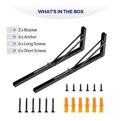 Ravinte Matte Black Folding Shelf Brackets, 20 Inch, 2 Pack - size: 20 Inch