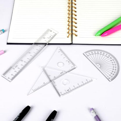 Coopay 4 Pcs Math Geometry Tool Set, Clear Acrylic Drawing Drafting Tool