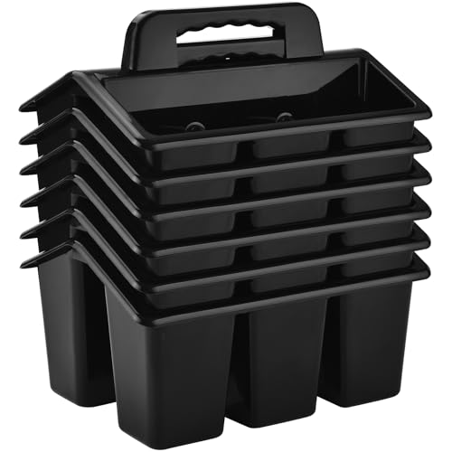 ALINK Classroom Caddy Storage Basket with Handle, 6 Pack Plastic Arts Office Crafts Caddy 4 Compartments for Kids, Pencil, Crayon, Marker, School Supplies - Black - color: Black