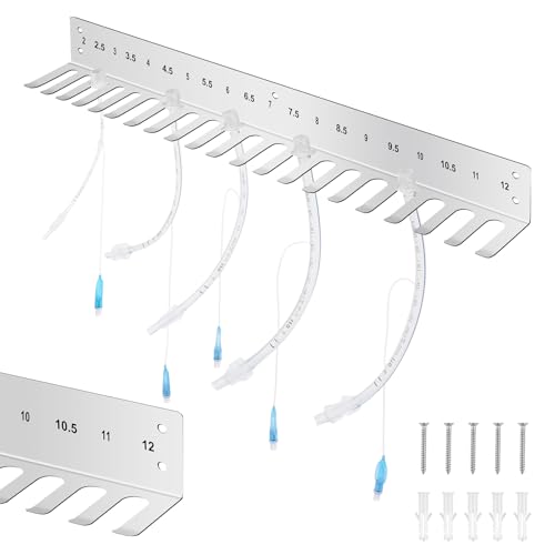 Endotracheal Tube Holder 304 Stainless Steel Rack Wall Hanging Frame Endotracheal Tube Holders Intubation Hanger for Veterinary Equipment Supplies(22.44 inches, 2.0-12)