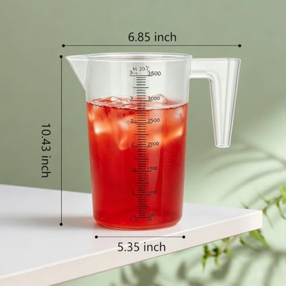 3 Set Plastic Measuring Cups for Liquids with Handle, 500/1500/3500 ML Clear & Strong Measuring Pitcher, Large Measure Cup for Motor Oil, Liquid Mixing, Kitchen, Baking Cooking, (3500ML) - size: 3500ML