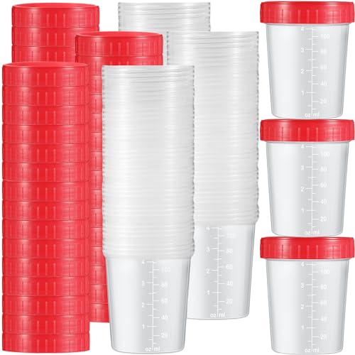 Geiserailie 100 Pcs Urine Cups 4oz Disposable Specimen Container,Red - color: Red