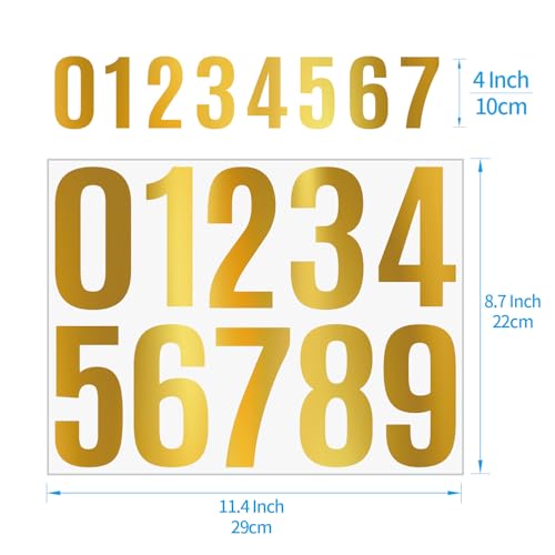 4 Inch House Number Stickers Metallic Vinyl Decals – 6 Sheets Waterproof Self Adhesive 0-9 Numbers for Luxury Mailbox, Apartment Door, Storefront Window, Wedding Decor (Gold) - color: Gold