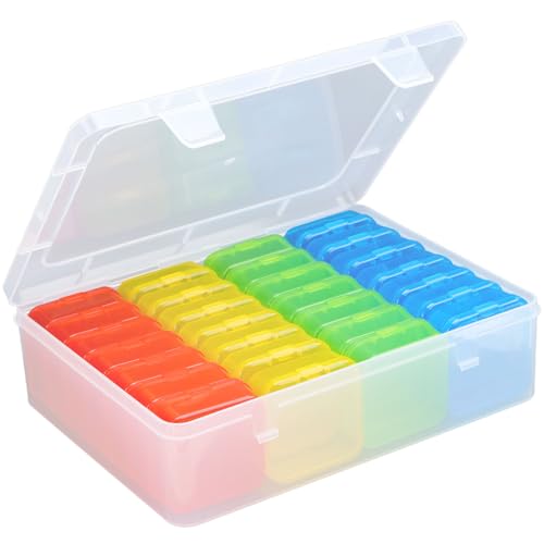 Mathtoxyz Bead Organizer Box(Red,Yellow,Blue,Green), Small Bead Organizers and Storage Plastic Cases Mini Clear Containers Boxes with Hinged Lid for Bracelet Making DIY Jewelry Craft