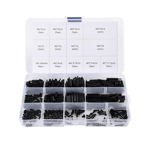 350Pcs M2 Male Female Nylon Hex Spacer Standoff Screw Nut Assorted Assortment Kit Threaded Pillar for PCB Circuit Board Motherboard Standoffs Black - size: 350Pcs M2