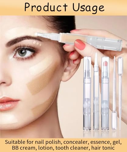6 Pcs 3ml Empty Cuticle Oil Pen with 4 Pcs Transfer Pipettes - Transparent Nail Oil Twist Pens with Brush Tip for Nail Oil, Eyelash Growth Liquid, Cosmetic Lip Gloss Container Applicators - size: 10 Count (Pack of 1)