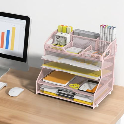YINGHUA 5-Tier Mesh Desk Organizer, Letter Tray - Pink - color: 5 Tier-pink