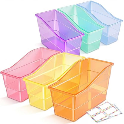 Blosssound Book Bins for Classroom Library, 6 Set, Translucent Pastel - color: Translucent Pastel
