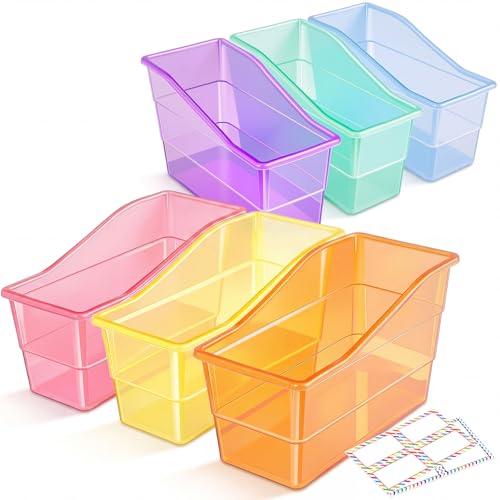 Blosssound Book Bins for Classroom Library, 6 Set, Translucent Pastel - color: Translucent Pastel
