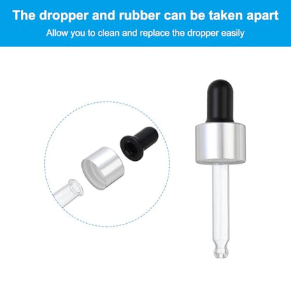 PATIKIL Glass Eye Dropper Caps, 6 Pcs Anodized Aluminum Glass Dropper Closure Top for 10ml(1/3oz) Essential Oils Bottle, Perfume, Lab Experiments, Silver Tone - color: Silver Tone, size: 10ml