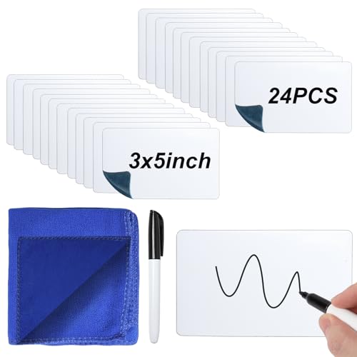 Dry Erase Labels 24 Pack 3x5 in Reusable Sticky Notes Dry Erase Stickers WhiteBoard Stickers Labels for Storage Bins(Include Wipe Cloth & Pen)