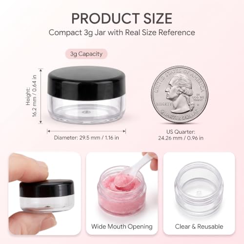 3 Gram Sample Containers with Lids, 50 Count, Black Lid - color: Black