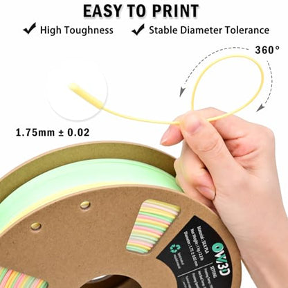 3D Printer Filament PLA 1.75mm, OVV3D Rainbow Upgrade PLA+ Filament Strong Toughness Multi Color Change Gradient PLA 3D Printing Filament Fit Most 3D Printer, 1kg Spool, +/- 0.02mm, Multi-Color - color: Rainbow Green Pink Yellow