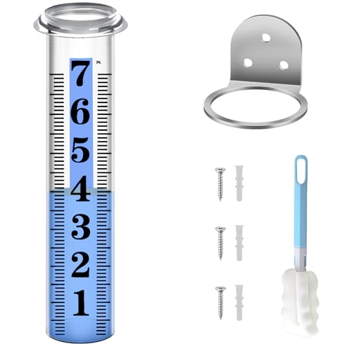 Accurate Rain Gauge Outdoor,7" Rain Gauges Outdoors Best Rated with Stainless Steel Rack Holder, Thickened Plastic Large Precise rain Measure Guage for Yard Fence Garden Lawn - color: Large Font Rain Gauge 2