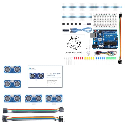 ELEGOO UNO Basic Starter Kit and 5PCS Ultrasonic Sensor Kit Bundle for STEM