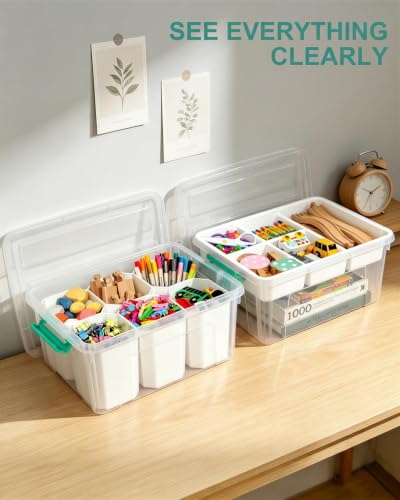 EOENVIVS 17 QT Craft Storage Box, Craft Organizers and Storage with Tray - color: Green