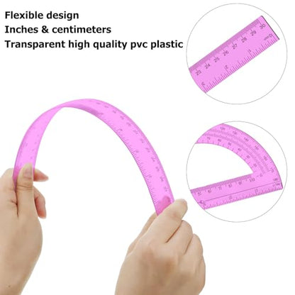 2 Packs 12 Inch Plastic Ruler and 6 Inch Plastic Protractor Set Clear Math Geometry Set Classroom Set Angle Detector School Supplies Classroom Ruler Home Office Drawings (Pink) - color: Pink