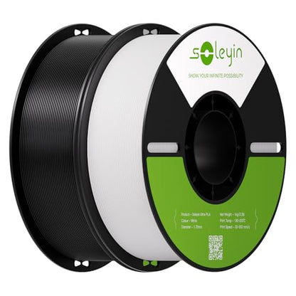 Soleyin PLA Filament 1.75mm 2KG, Black & White 3D Printer Filament 2 Pack 1kg Spool, Neatly Wound, ±0.02mm Accuracy, Strong Adhesion, High-Speed Printing, No Warping, Fits Most FDM Printers - color: Black+white, size: Pla