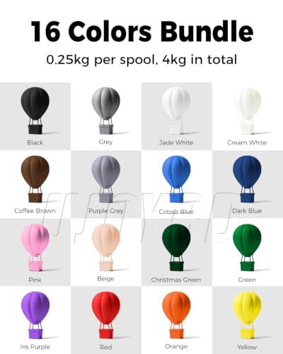 UJOY3D 16 Color Pack PETG Filament Bundle, Multicolor Strong PETG 3D Printer Filament 1.75mm, Individually Vacuum Packed, 0.25kg per Spool, 16 Pack, Total 4kg - color: Petg 0.25kg Bundle-16 Colors