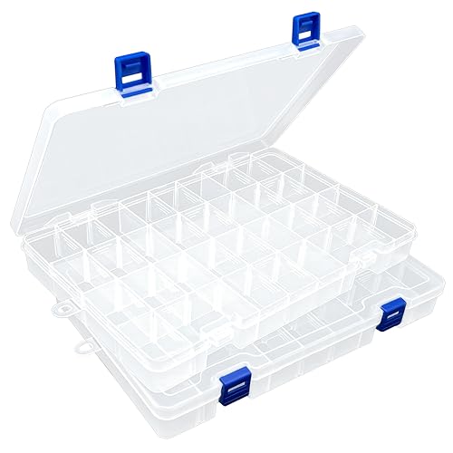 DUOFIRE Plastic Organizer Storage Box, Adjustable Divider 34 Grids, 2 Pack - color: White, size: 34 Grids, White X 2 Pack
