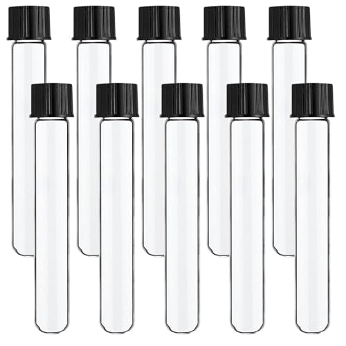 10pcs 20x150mm Glass Test Tubes, 30ml Boro Clear Propagation Tube for Plants, Tube Vials Container with Black Screw Cap, Scientific Experiment Candy Storage Crafts Small Bottle Jars - size: 20x150
