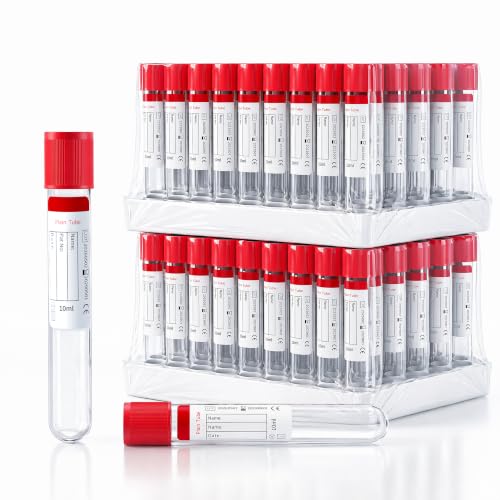 200 Pcs 10ml Plain Plastic Sample Tubes with Red Cap for Lab Use - color: red-10ml-200