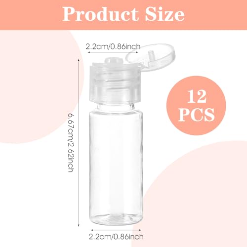 12 PCS Travel Size Empty Sample Containers with Flip Cap, 15ml/0.5oz Clear Plastic Mini Travel Bottles Make up Sample Containers Tiny Bottles for Emollient Water Shampoo Shower Gel Lotion