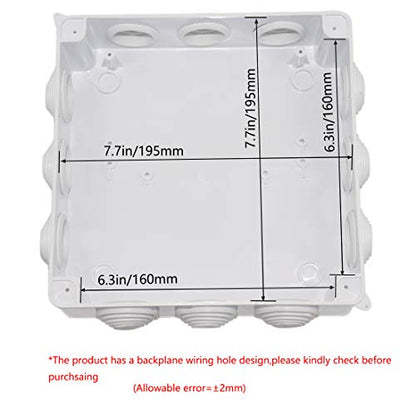 Zulkit Junction Box ABS Plastic Dustproof Waterproof IP65 Universal Electrical Boxes Project Enclosure White 7.9 x 7.9 x 3.1 inch (200 x 200 x 80mm) - size: 7.9" x 7.9" x 3.1"