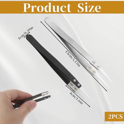 2 Pcs Ceramic Tweezers, Non-Conductive Fine Point Tweezers