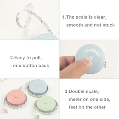 ELANE Tape Measure Package Includes 9 Cartoon Cute Mini Tape Measures for Body, Sewing, Cutting, Weight Loss Measurement (Round-3 Colors(Empty)) - color: Round-3 colors