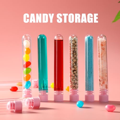 Relaxweex 100 Pcs Clear Plastic Test Tubes 16x100mm Lab Vials Caps,Pink - color: Pink
