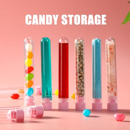 Relaxweex 100 Pcs Clear Plastic Test Tubes 16x100mm Lab Vials Caps,Pink - color: Pink