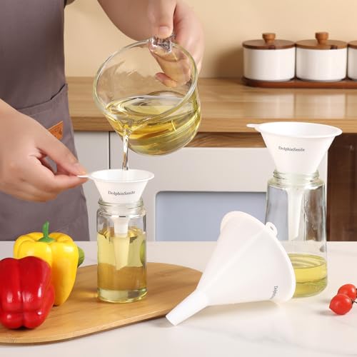 Plastic Kitchen Funnel Set of 3, Round Kitchen Funnels for Filling Bottles, Durable and Multifunctional Funnels for Filling Canning, Cooking, Lab or Car Oil (White) - color: White