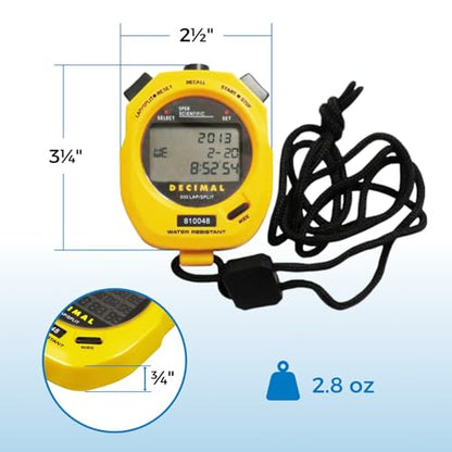 Sper Scientific Stopwatch, Water Resistant, Decimal Display and Multi-Split Stop Watch Timer for Sports, Coaches, Industrial Workers, and Trainers
