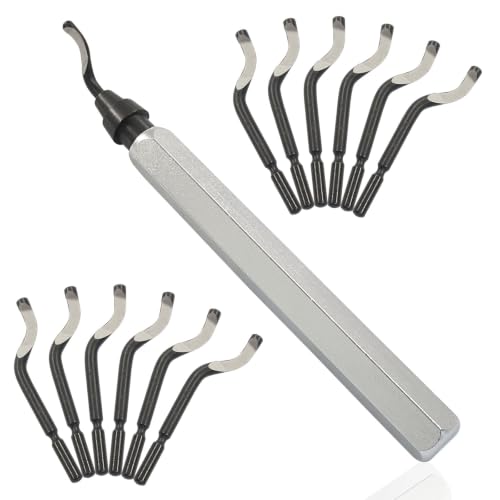Deburring Tool with 12-Pcs BS1010 HSS Swivel Blades, Silver Handle - color: Silver