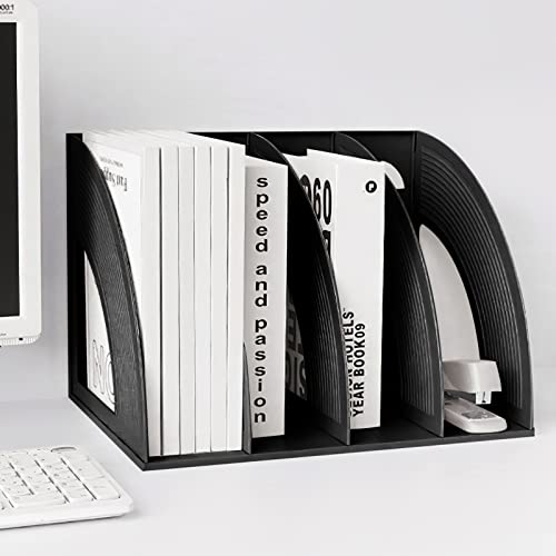 Marte Vanci Magazine File Holder Vertical PP Folder Book Desktop Organizer Plastic Storage Sturdy Vertical 4 Section Folder Black - color: Black 4 Section